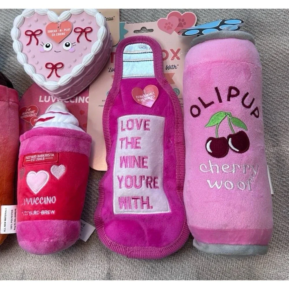 Dog Toy Bundle Lot Set of 5 All NWT Pink Girlie Cake Wine Boba
